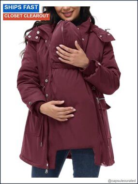 Maternity 3-in-1 Quilted Winter Coat Parka with Pockets Windproof